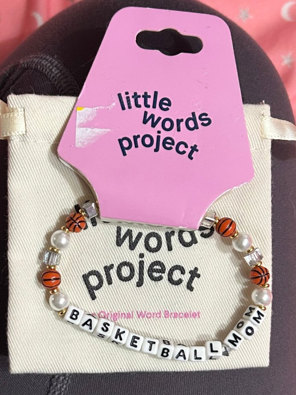 Little Words Project NWT Basketball Mom Beaded Stretch Bracelet w Pouch